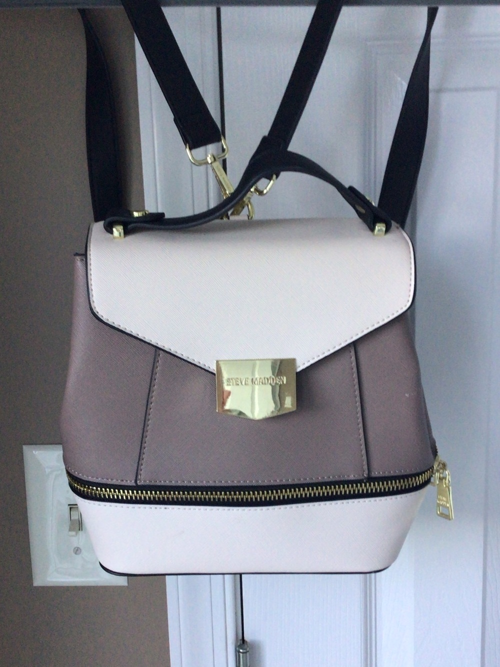 Steve Madden Two-Tone White and Taupe Mini Backpack